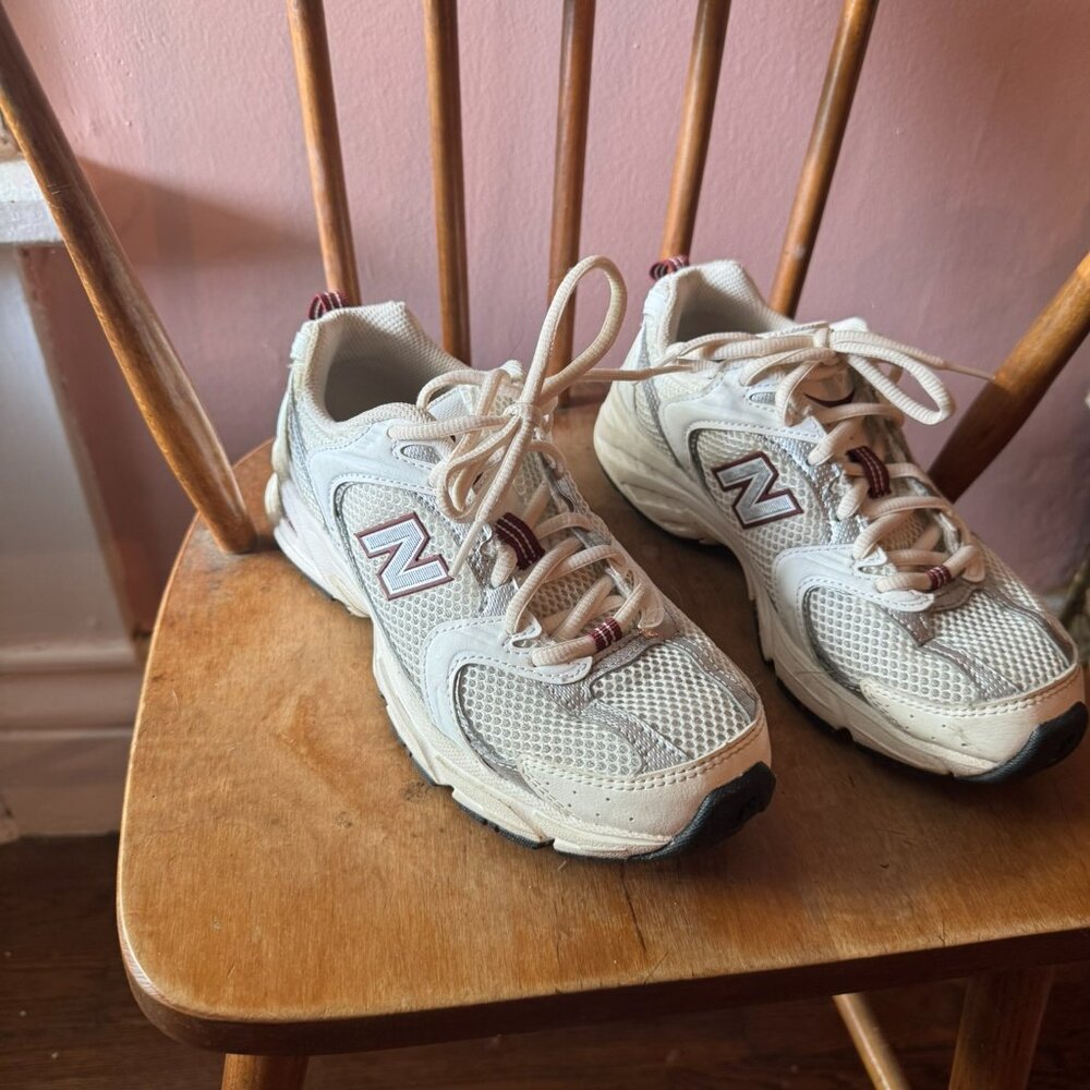 New Balance White and Maroon Athletic Sneakers - Picture 4 of 6